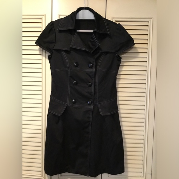 Black Tailored Trench Dress/Coat - Picture 3 of 3